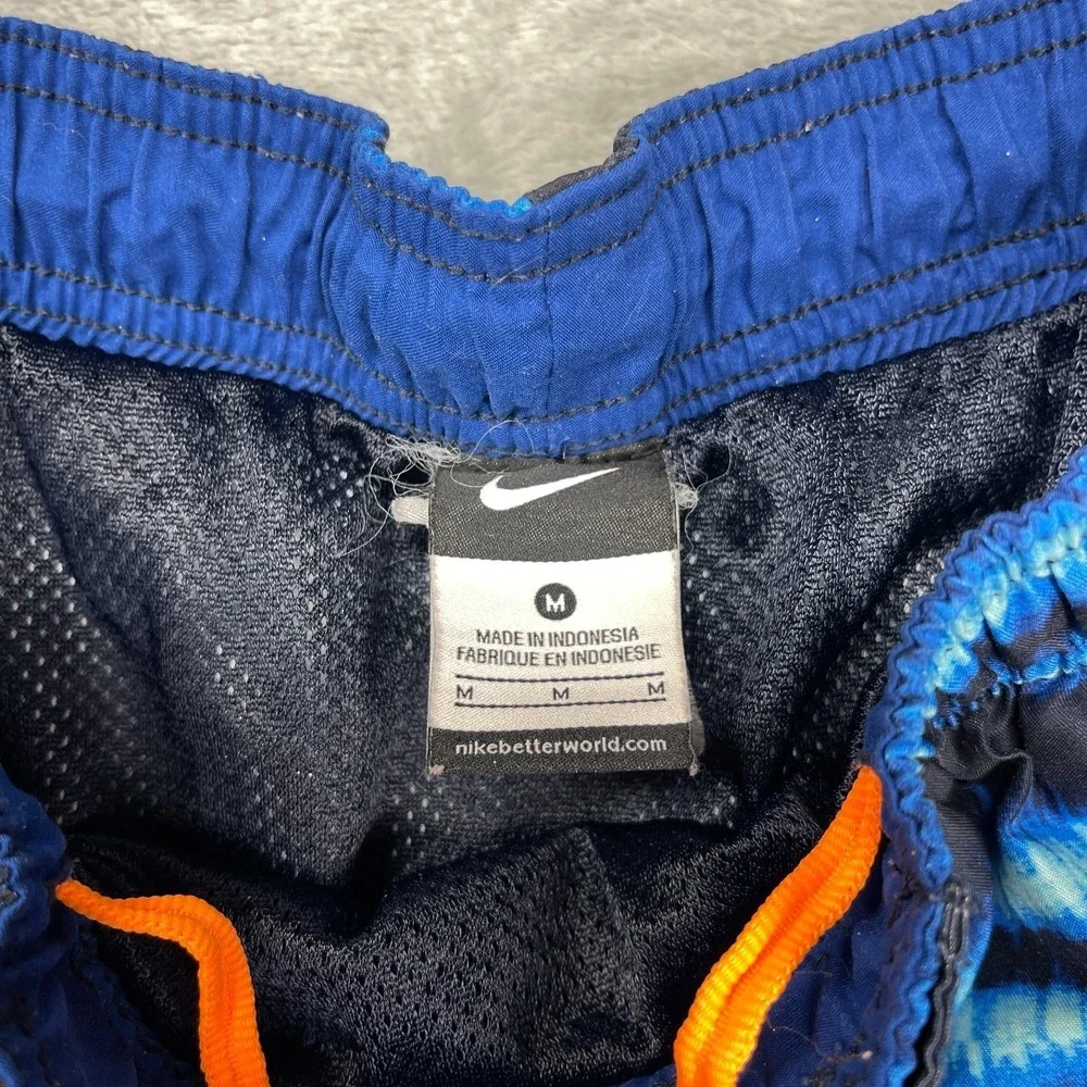 Nike Shorts Mens Medium Blue Black Abstract Stripes Board Swim Trunks Mesh Lined